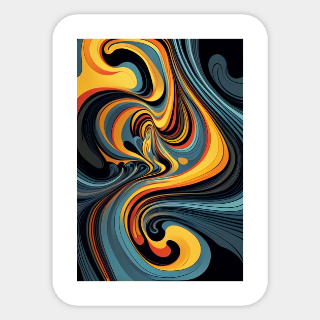 Liquid Swirl Contemporary Abstract Pattern in Orange, Yellow, Black, Navy, Blue, Green, Brown, Cream, Gold, Red Sticker by HiArtify